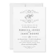 Invitación de boda con monograma floritura de plat