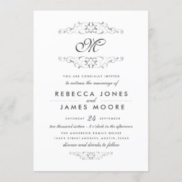 Invitación de boda con monograma floritura de plat