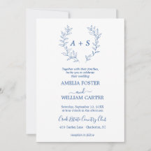 Invitación de boda con monograma formal de hoja mi