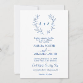 Invitación de boda con monograma formal de hoja mi