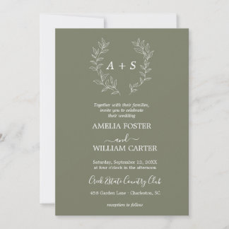 Invitación de boda con monograma formal de hoja mi