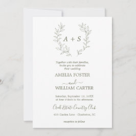 Invitación de boda con monograma formal de hoja mi