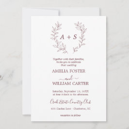 Invitación de boda con monograma formal de hoja mi