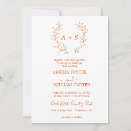 Invitación de boda con monograma formal de hoja mi