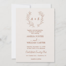 Invitación de boda con monograma formal de hoja mi