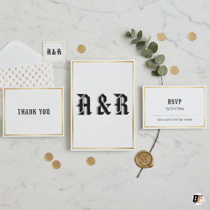 Invitación de boda con monograma gótico moderno -