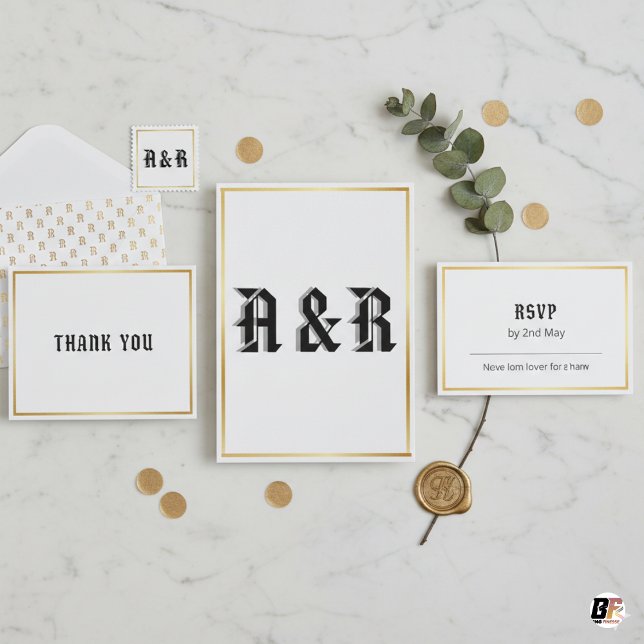 Invitación de boda con monograma gótico moderno -  (Subido por el creador)