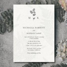 Invitación de Boda con Monograma Gris de Hoja Botá