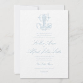Invitación de boda con monograma "L" azul claro