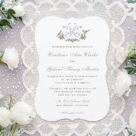 Invitación de Boda con Monograma "M" de Love Birds