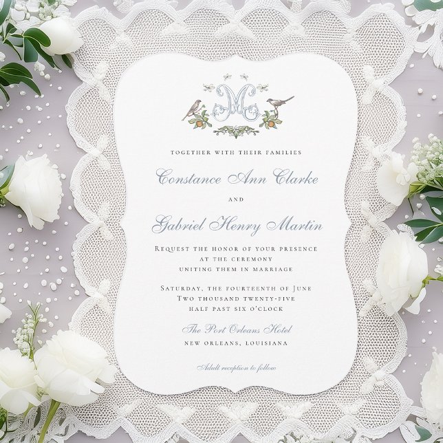 Invitación de Boda con Monograma "M" de Love Birds (Subido por el creador)