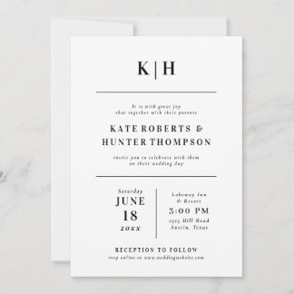 Invitación de Boda con Monograma Minimalista