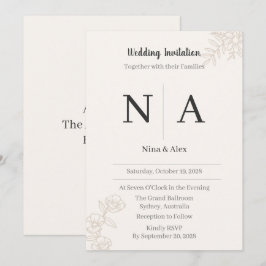 Invitación de boda con monograma minimalista