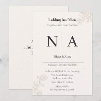 Invitación de boda con monograma minimalista