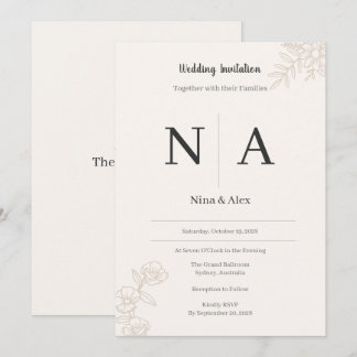 Invitación de boda con monograma minimalista