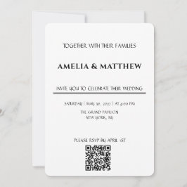 Invitación de boda con monograma minimalista y cód