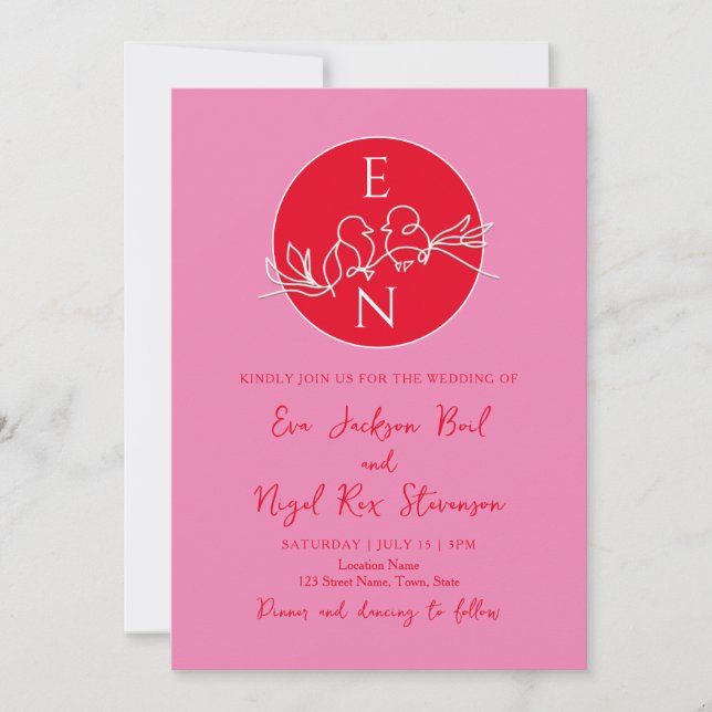 Invitación de boda con monograma moderno (Anverso)