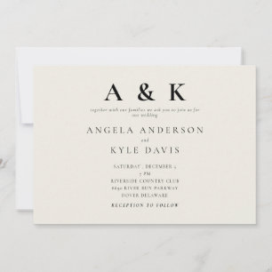 Invitación de Boda con Monograma Moderno Beige Hor