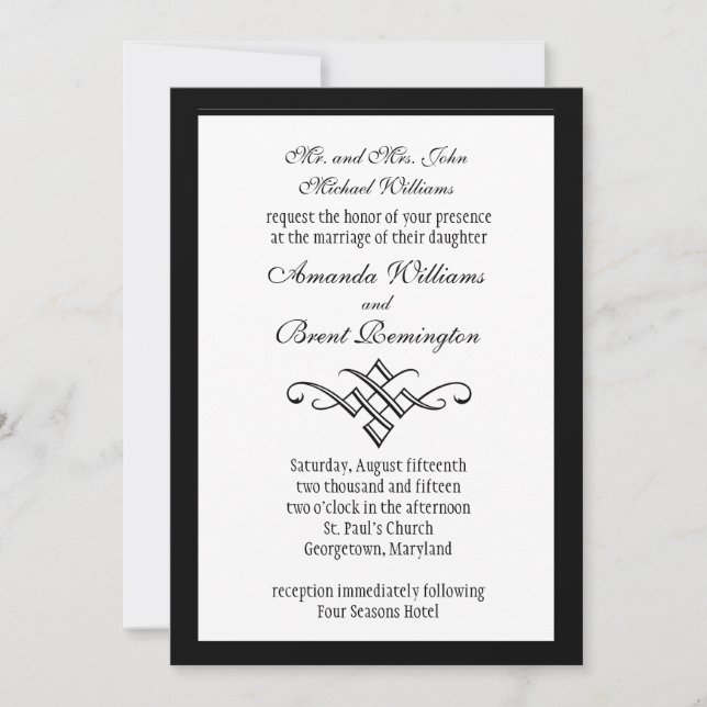 Invitación de boda con monograma moderno en blanco (Anverso)