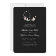 Invitación de boda con monograma negro