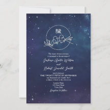 Invitación de Boda con Monograma Nocturno Estrella