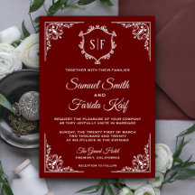 Invitación de boda con monograma ornamentado de co