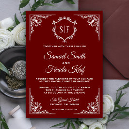Invitación de boda con monograma ornamentado de co