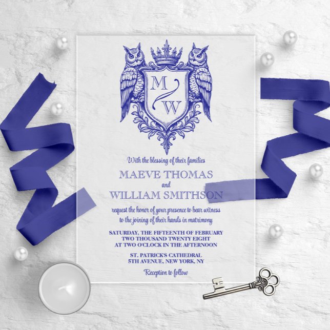 Invitación de boda con monograma real Owl Crest (Subido por el creador)