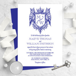 Invitación de boda con monograma real Owl Crest