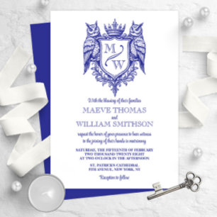 Invitación de boda con monograma real Owl Crest