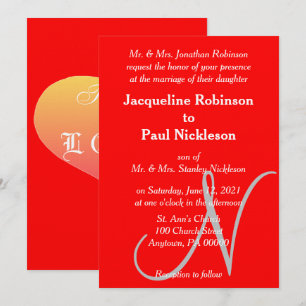 Invitación de Boda con Monograma Rojo y Corazón de
