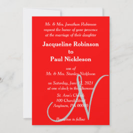Invitación de Boda con Monograma Rojo y Corazón de