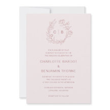 Invitación de boda con monograma rosa
