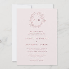 Invitación de boda con monograma rosa