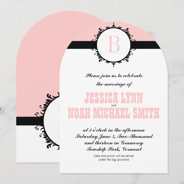 Invitación de boda con monograma rosa o cualquier  (Anverso / Reverso)