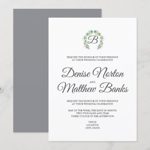 Invitación de boda con monograma simple