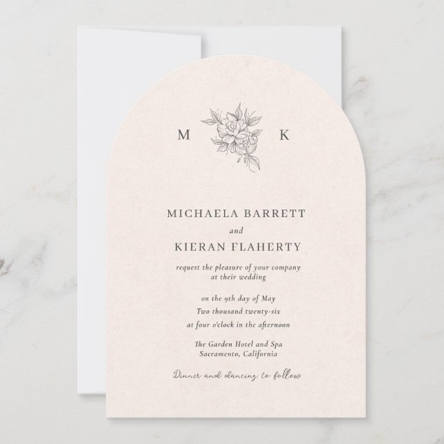 Invitación de Boda con Monograma Tradicional Rosa  (Anverso)
