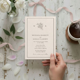 Invitación de Boda con Monograma Tradicional Rosa 