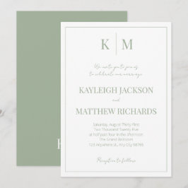 Invitación de boda con monograma verde salvia eleg