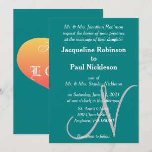 Invitación de Boda con Monograma Verde Turquesa y 