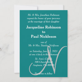 Invitación de Boda con Monograma Verde Turquesa y 