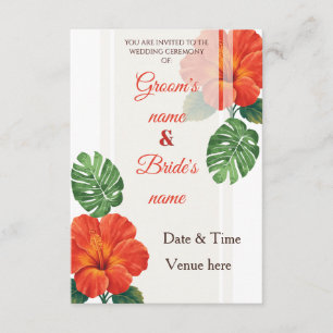 Invitación de boda con Monstera y Hibiscus Tropica
