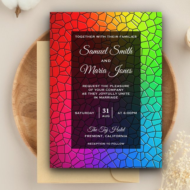 Invitación de boda con mosaico de vidrio teñido co (Subido por el creador)