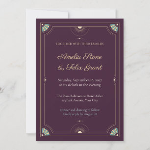 Invitación de boda con muescas Mulberry Teal Deco