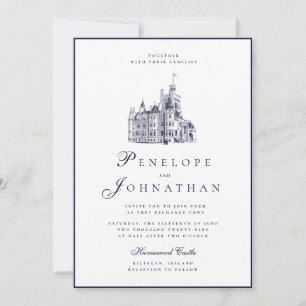 Invitación de boda con nombre de castillo vintage
