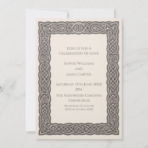 Invitación de boda con nudo celta beis