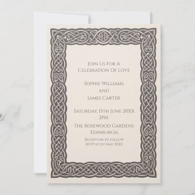 Invitación de boda con nudo celta beis (Anverso)