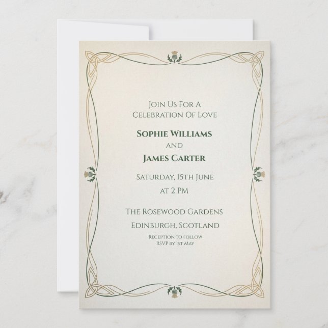 Invitación de boda con nudo celta elegante (Anverso)