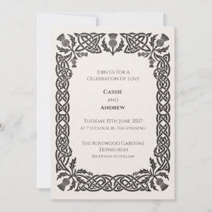 Invitación de boda con nudo celta marrón