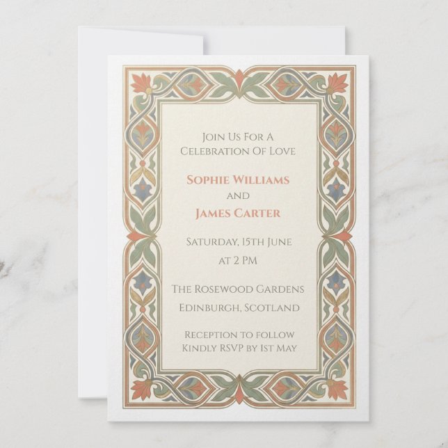 Invitación de boda con nudo celta pastel (Anverso)